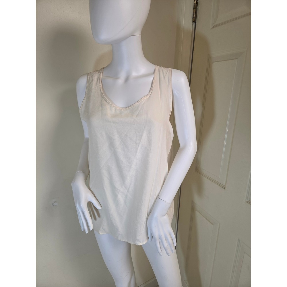 Leilei Women Cream 100% Pure Silk Sleeveless Tank Top Shell Scoop Neck Size L